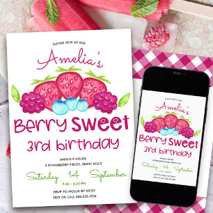 Berry Sweet Mädchen 3. Geburtstagseinladung Einladung