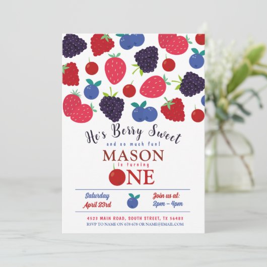 Berry Sweet One Birthday Boys Frucht Einladung (Stehend Vorderseite)