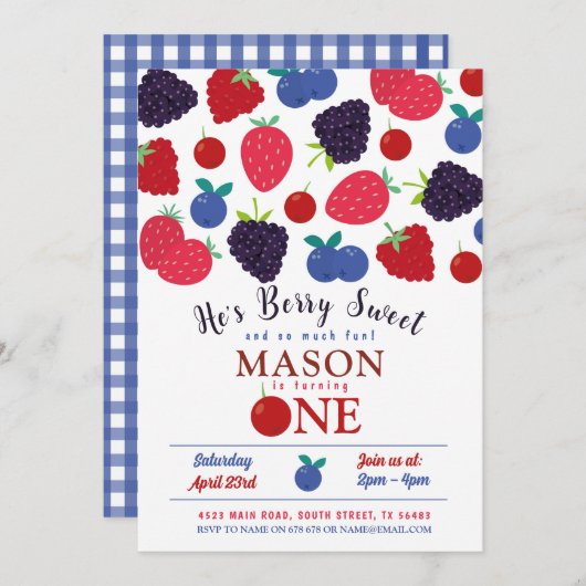 Berry Sweet One Birthday Boys Frucht Einladung (Vorne/Hinten)