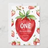 Berry Sweet One Niedlich Girl Strawberry 1. Geburt Einladung (Vorderseite)