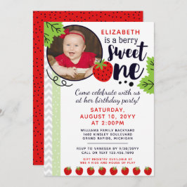 Berry Sweet ONE Strawberry Baby First Birthday Inv Einladung