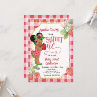 Berry Sweet ONE Strawberry Birthday Girl Party Einladung