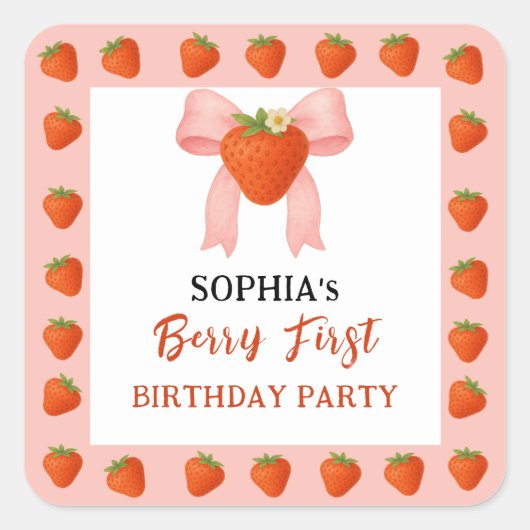 Berry Sweet Party Einladung Quadratischer Aufkleber (Vorderseite)