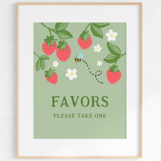 Berry Sweet Party Favor Strawberry Birthday Sign Poster