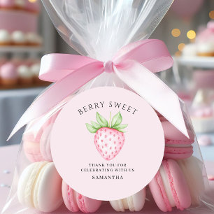 Berry Sweet Pink Erdbeere Wasserfarbe Babyparty Runder Aufkleber