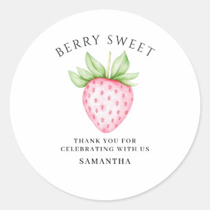 Berry Sweet Pink Erdbeere Wasserfarbe Babyparty Runder Aufkleber