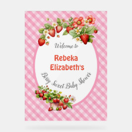Berry Sweet Pink Gingham Baby Shower Acrylschild