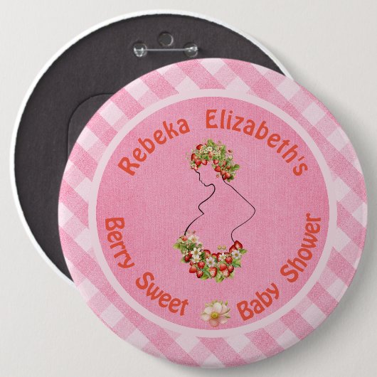 Berry Sweet Pink Gingham Baby Shower Button (Vorne & Hinten)