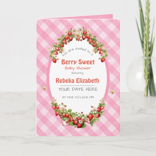 Berry Sweet Pink Gingham Baby Shower Einladung (Vorderseite)