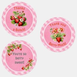 Berry Sweet Pink Gingham Baby Shower Etiketten