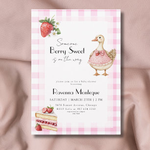 Berry Sweet Pink Gingham Cottage Gans Baby Shower Einladung