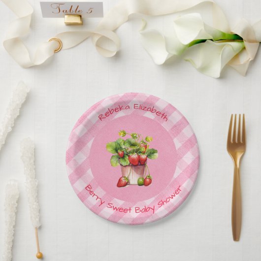 Berry Sweet Pink Gingham Shower Paper Plate Pappteller (Hochzeit)