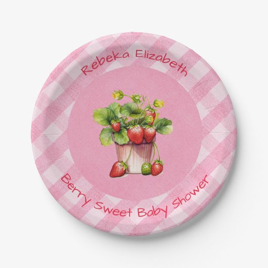 Berry Sweet Pink Gingham Shower Paper Plate Pappteller (Vorderseite)