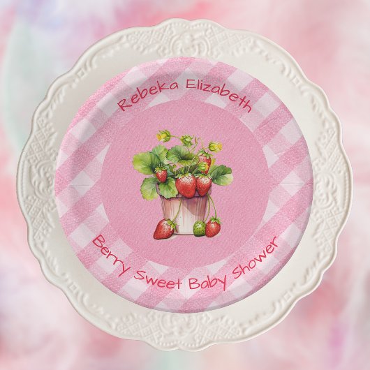 Berry Sweet Pink Gingham Shower Paper Plate Pappteller