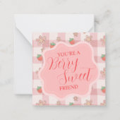Berry Sweet Pink Gingham Valentines Classroom Card Mitteilungskarte (Vorderseite)