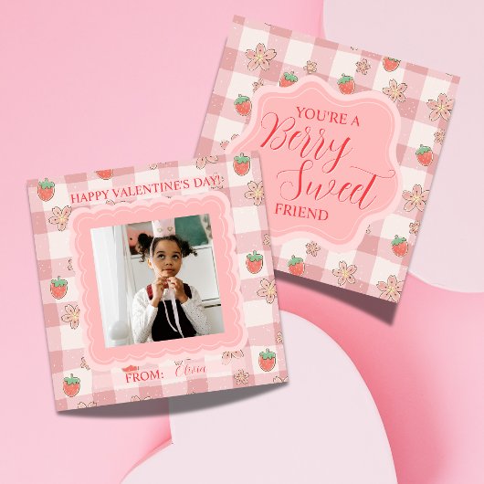 Berry Sweet Pink Gingham Valentines Classroom Card Mitteilungskarte