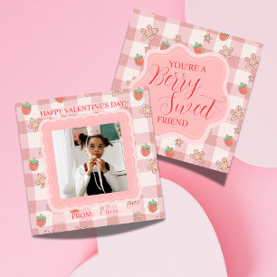 Berry Sweet Pink Gingham Valentinstag-Klassenkarte Mitteilungskarte