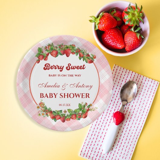 Berry Sweet Pink Strawberry Baby Dusche Pappteller