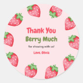 Berry Sweet Pink Strawberry Baby Dusche Vielen Dan Runder Aufkleber (Vorderseite)