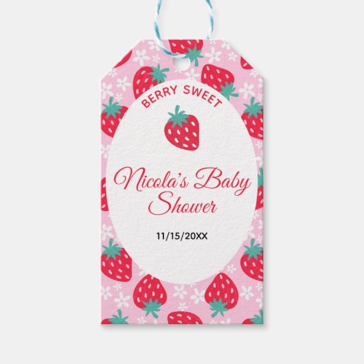 Berry Sweet Pink Strawberry Baby Shower Geschenkanhänger (Vorderseite)