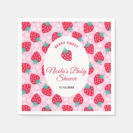 Berry Sweet Pink Strawberry Baby Shower Serviette (Vorderseite)