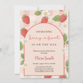 Berry sweet pink strawberry babyshower party einladung (Vorderseite)