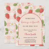 Berry sweet pink strawberry babyshower party einladung (Vorne/Hinten)