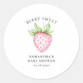 Berry Sweet Pink Strawberry Watercolor Babydusche Runder Aufkleber (Vorderseite)