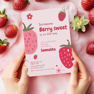 Berry Sweet Pink und rote Erdbeeren-Baby-Party Einladung