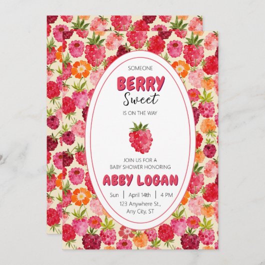 Berry Sweet Raspberry Baby Shower Einladung (Vorne/Hinten)