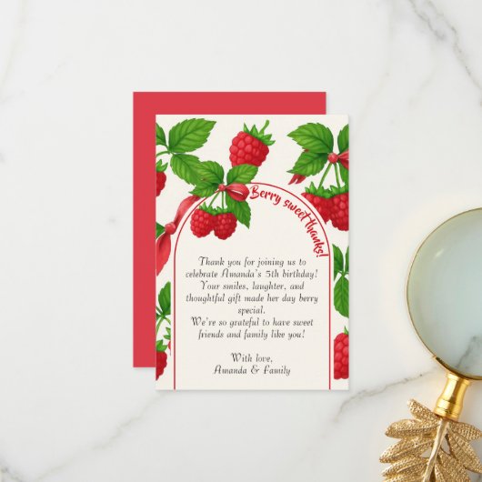 Berry Sweet Raspberry Kindergeburtstag Danke, Card Dankeskarte (Vorderseite/Rückseite Beispiel)