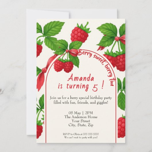 Berry Sweet Raspberry Kindergeburtstag Einladung (Vorderseite)