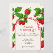 Berry Sweet Raspberry Kindergeburtstag Einladung (Vorne/Hinten)