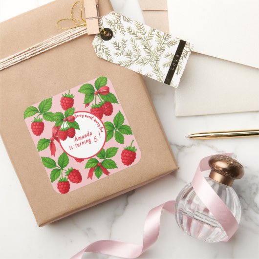Berry Sweet Raspberry Kindergeburtstag Party - Quadratischer Aufkleber (Schenken)