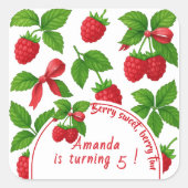 Berry Sweet Raspberry Kindergeburtstag Party - Quadratischer Aufkleber (Vorderseite)