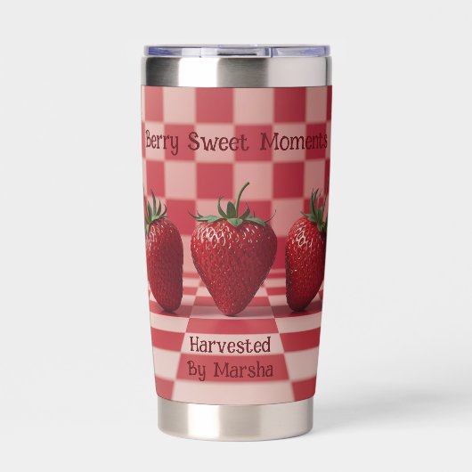 Berry Sweet Red Checkered Strawberry Tumbler Thermobecher (Vorderseite)