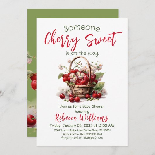 Berry Sweet Red Girl Cherry Baby Shower Einladung (Vorne/Hinten)