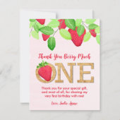 Berry Sweet Red Strawberry 1st Birthday Girl Foto Dankeskarte (Vorderseite)