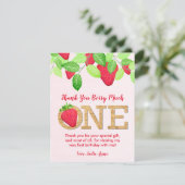Berry Sweet Red Strawberry 1st Birthday Girl Foto Dankeskarte (Stehend Vorderseite)