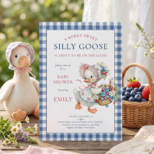 Berry Sweet Silly Goose Blau Gingham Baby Shower Einladung