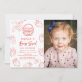 Berry Sweet Starawberry Foto Girl Birthday Einladung (Vorderseite)