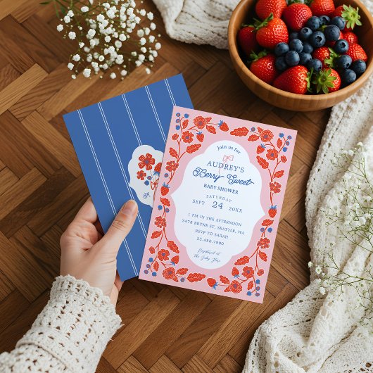 Berry Sweet Strawberries Blueberries & Blooms Einladung