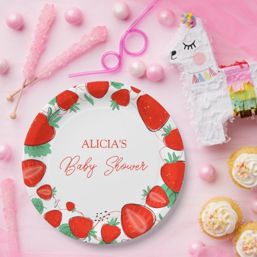 Berry Sweet Strawberries Girl Baby Dusche Pappteller (Party)