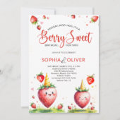 Berry Sweet Strawberries Joint 2 Siblings Birthday Einladung (Vorderseite)