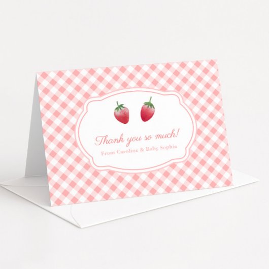 Berry Sweet Strawberries und Pink White Gingham Dankeskarte