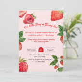 Berry Sweet Strawberry 1. Geburtstag Einladung (Stehend Vorderseite)