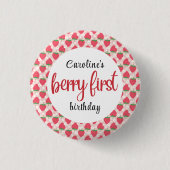 Berry Sweet Strawberry 1. Geburtstag Party Button (Vorderseite)