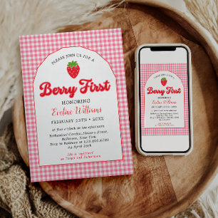 Berry Sweet Strawberry 1. Geburtstag Party Einladung