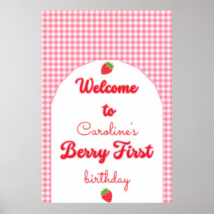 Berry Sweet Strawberry 1. Geburtstag Party Poster