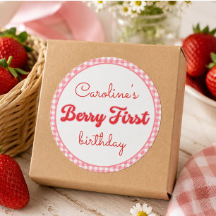 Berry Sweet Strawberry 1. Geburtstag Party Runder Aufkleber